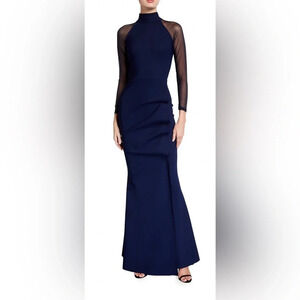 Chiara Boni Maylys Mock-Neck Long-Sleeve Illusion Gown